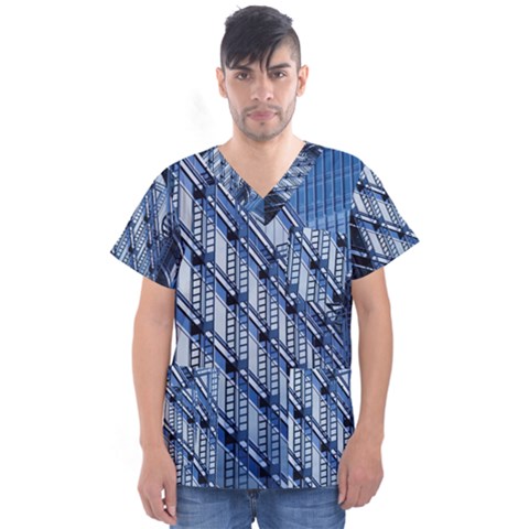 Abstract Architecture Azure Men s V-neck Scrub Top by Pakrebo