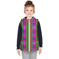 Love For The Fantasy Flowers With Happy Purple And Golden Joy Kids  Hooded Puffer Vest by pepitasart