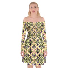 Seamless Wallpaper Geometric Yellow Off Shoulder Skater Dress by Pakrebo