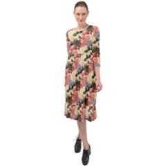 Flower Floral Decoration Pattern Ruffle End Midi Chiffon Dress by Pakrebo