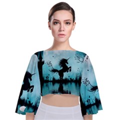 Wonderful Unicorn Silhouette In The Night Tie Back Butterfly Sleeve Chiffon Top by FantasyWorld7