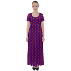 Blue Pattern Texture High Waist Short Sleeve Maxi Dress by HermanTelo