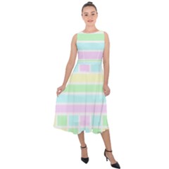 Geometric Pastel Midi Tie-back Chiffon Dress by Bajindul