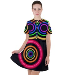 Neon Light Abstract Short Sleeve Shoulder Cut Out Dress  by Bajindul