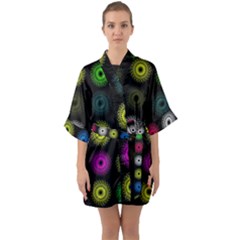 Flowers Arrangement Symmetry Quarter Sleeve Kimono Robe by Bajindul