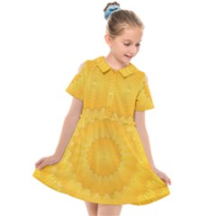 Wave Lines Yellow Kids  Short Sleeve Shirt Dress by HermanTelo