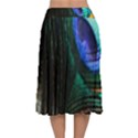 Green And Blue Peacock Feather Velvet Flared Midi Skirt View2