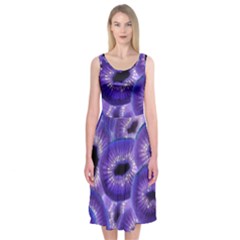 Sliced Kiwi Fruits Purple Midi Sleeveless Dress by Pakrebo