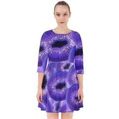 Sliced Kiwi Fruits Purple Smock Dress by Pakrebo