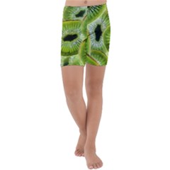 Sliced Kiwi Fruits Green Kids  Lightweight Velour Capri Yoga Leggings by Pakrebo