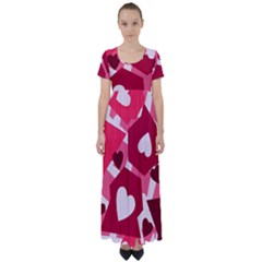 Pink Hearts Pattern Love Shape High Waist Short Sleeve Maxi Dress by Bajindul