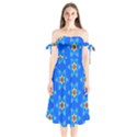 Pattern Backgrounds Blue Star Shoulder Tie Bardot Midi Dress View1