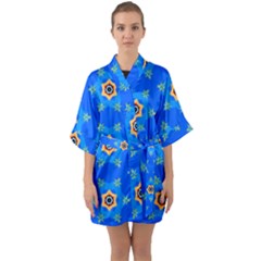 Pattern Backgrounds Blue Star Quarter Sleeve Kimono Robe by HermanTelo