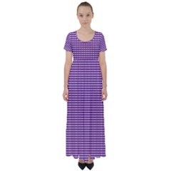 Gingham Plaid Fabric Pattern Purple High Waist Short Sleeve Maxi Dress by HermanTelo