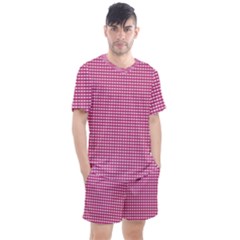 Gingham Plaid Fabric Pattern Pink Men s Mesh Tee And Shorts Set