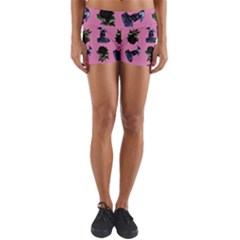 Gothic Girl Rose Light Pink Pattern Yoga Shorts by snowwhitegirl