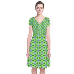 Pattern Green Short Sleeve Front Wrap Dress by Mariart