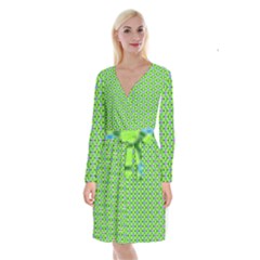 Pattern Green Long Sleeve Velvet Front Wrap Dress by Mariart