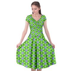 Pattern Green Cap Sleeve Wrap Front Dress by Mariart