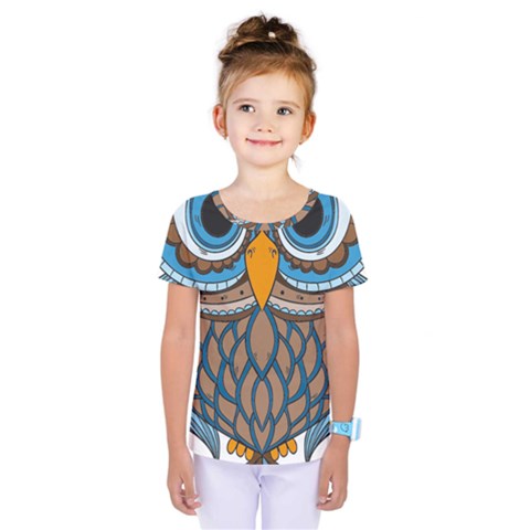 Owl Drawing Art Vintage Clothing Blue Feather Kids  One Piece Tee by Sudhe