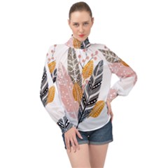 Feather Feathers High Neck Long Sleeve Chiffon Top by Sudhe