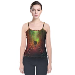 The Lonely Wolf In The Night Velvet Spaghetti Strap Top by FantasyWorld7