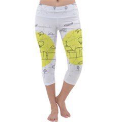 Urban City Skyline Sketch Capri Yoga Leggings by Simbadda