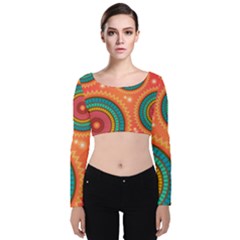 Background Texture Mosaic Velvet Long Sleeve Crop Top by Simbadda