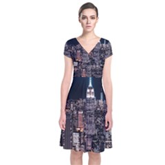 Architecture Buildings City Short Sleeve Front Wrap Dress by Simbadda