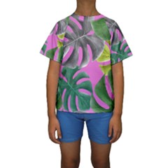 Tropical Greens Leaves Design Kids  Short Sleeve Swimwear by Simbadda