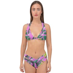 Tropical Greens Leaves Design Double Strap Halter Bikini Set by Simbadda