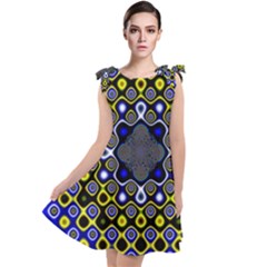 Digital Art Background Yellow Blue Tie Up Tunic Dress by Sudhe