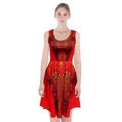 Digital Arts Fractals Futuristic Red Yellow Black Racerback Midi Dress by Pakrebo