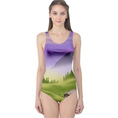 Digital Art Painting Landscape One Piece Swimsuit by Wegoenart