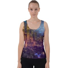 City Lights Skyline Buildings Velvet Tank Top by Wegoenart