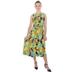 Cute Lions Pattern Midi Tie-back Chiffon Dress by bloomingvinedesign