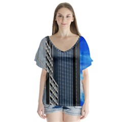 Architecture Frankfurt Houses V-neck Flutter Sleeve Top by Wegoenart