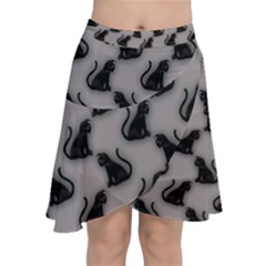 Black Cats On Gray Chiffon Wrap Front Skirt by bloomingvinedesign