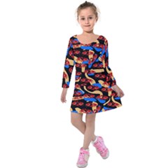 Fighting Crabbies Pattern Kids  Long Sleeve Velvet Dress by bloomingvinedesign