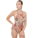 Pop Art Paisley Flowers Ornaments Multicolored 4 High Neck One Piece Swimsuit View1