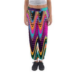 Multicolored Wave Distortion Zigzag Chevrons 2 Background Color Solid Black Women s Jogger Sweatpants by EDDArt