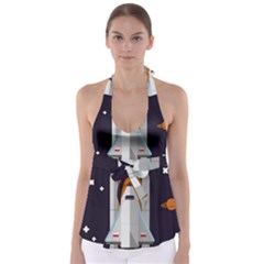 Rocket Space Universe Spaceship Babydoll Tankini Top by Pakrebo