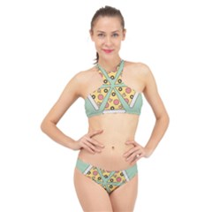 Pizza Slice Food Italian High Neck Bikini Set by Pakrebo