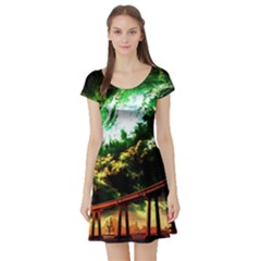 Science Fiction Forward Futuristic Short Sleeve Skater Dress by Pakrebo