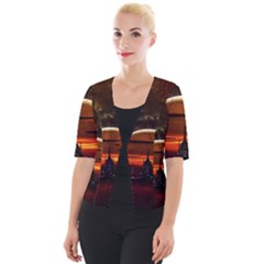 Science Fiction Digital Illustration Cropped Button Cardigan by Pakrebo