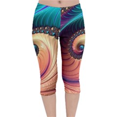 Fractal Multi Colored Fantasia Velvet Capri Leggings  by Pakrebo