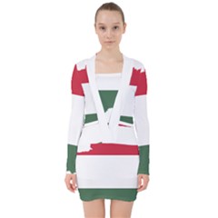 Hungary Country Europe Flag V-neck Bodycon Long Sleeve Dress by Sapixe