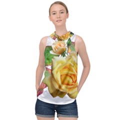 Flowers Roses Autumn Leaves High Neck Satin Top by Pakrebo