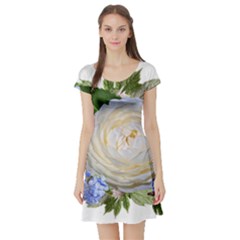 Roses Flowers Plumbago Arrangement Short Sleeve Skater Dress by Pakrebo