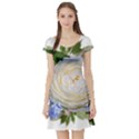 Roses Flowers Plumbago Arrangement Short Sleeve Skater Dress View1